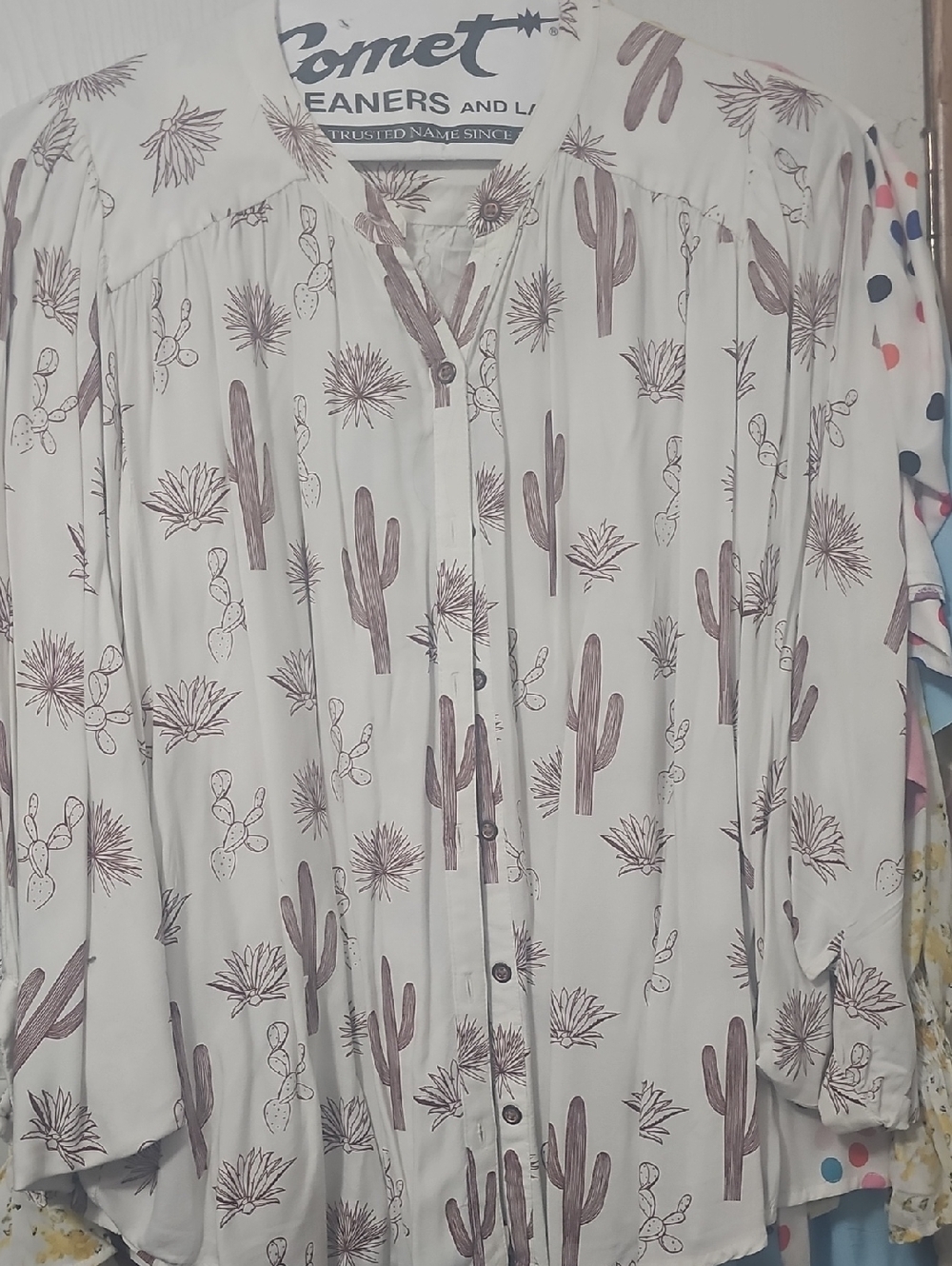 Ariat White Top with Maroon Floral/Cactus Accents